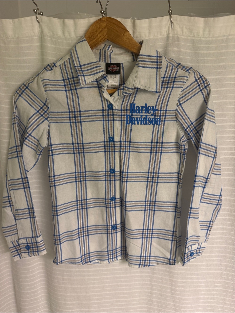 Harley-Davidson White & Blue Plaid Girls Button-Down Shirt